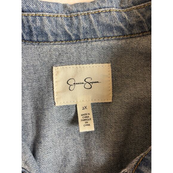 Jessica Simpson Denim Jean Trucker Jacket Blue Medium Wash Womens Size 2X - Picture 4 of 7